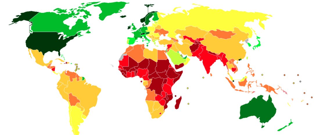 Top três países com o maior e o menor PIB per capita